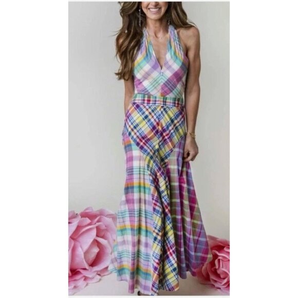 Polo Ralph Lauren Madras Halter Dress Blue, white, pink green NWOT - Size 0 - Picture 9 of 9